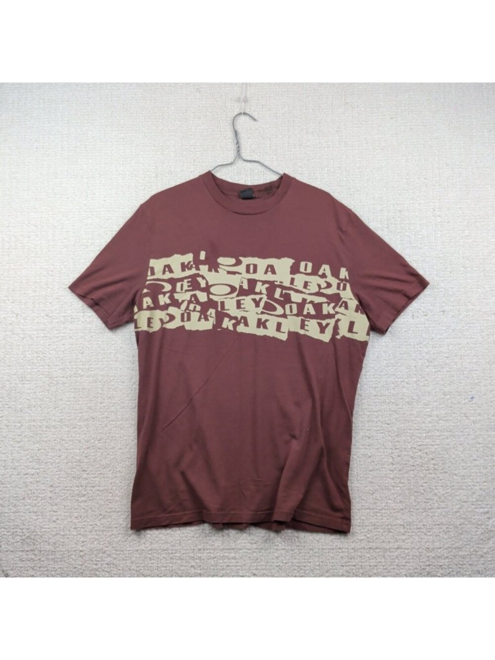 Y2K Oakley T-Shirt Distressed Graphic Grunge Cyber Alt Dark Red Men Sz L Read
